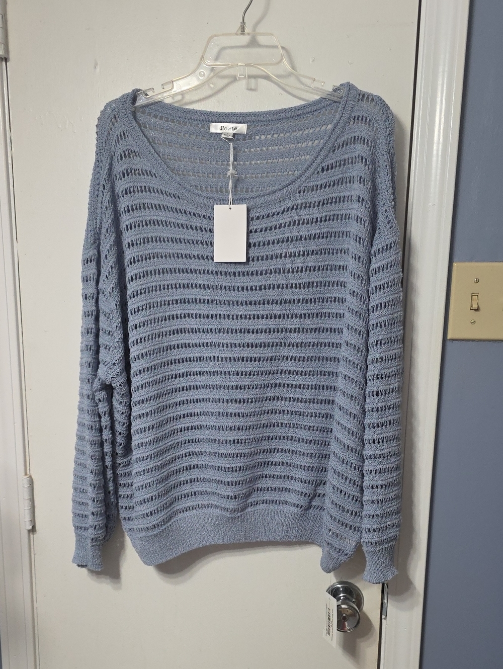 Forte Open-Weave Scoop Neck Sweater - Dusty Blue